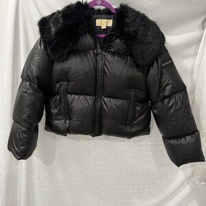MICHAEL Michael Kors Black Puffer Jacket with Faux Fur Collar size Small